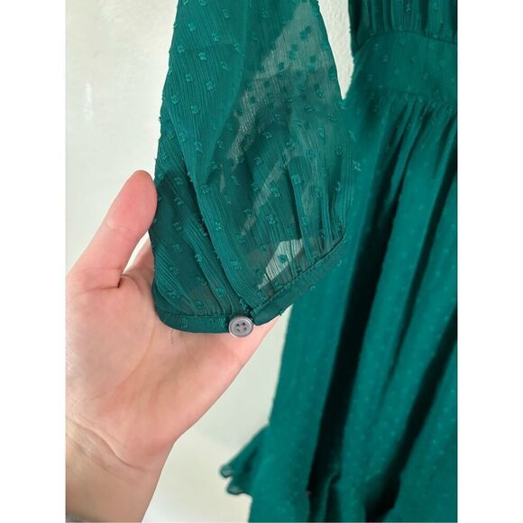 Loft Clip Godet Flare Dress SZ 0 Swiss Dot Mature Classy Cocktail Long Sleeve - Picture 5 of 7